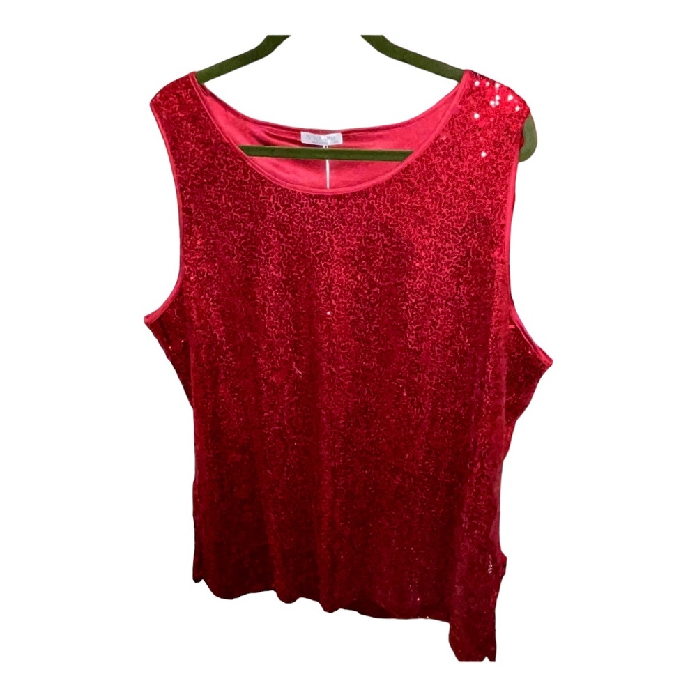 In Voland Red Sequin Top Size 22W Sleeveless Holiday Festive Elegant NWT